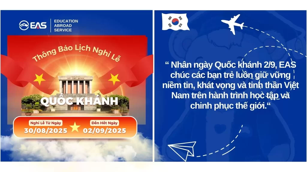 Thông báo lịch nghỉ lễ Quốc khánh 2/9 năm 2025 tại Trung tâm Du học EAS